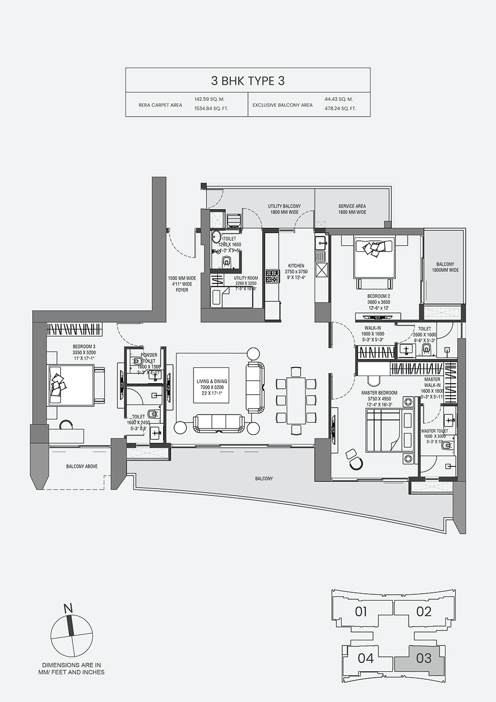 3 BHK Floor Plan - Layout 1