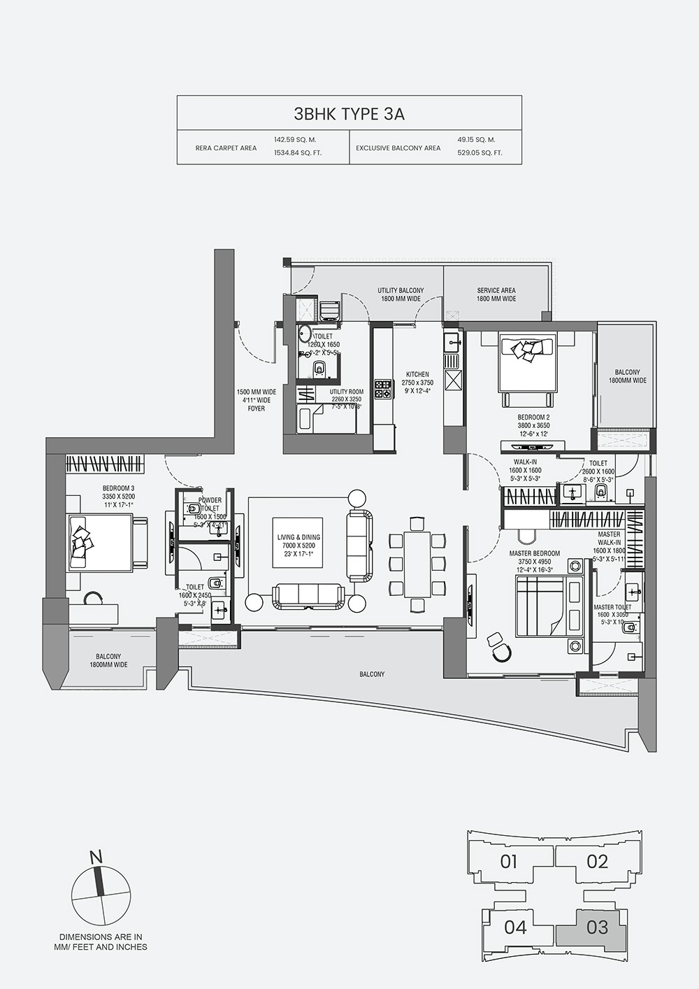 3 BHK Floor Plan - Layout 2