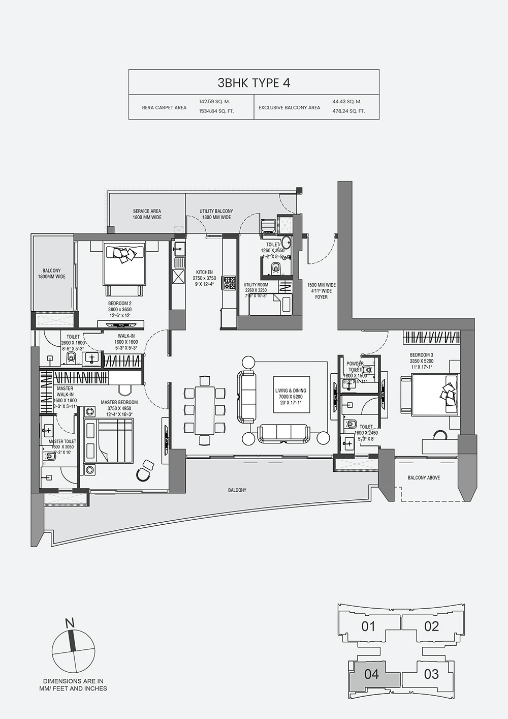 3 BHK Floor Plan - Layout 3