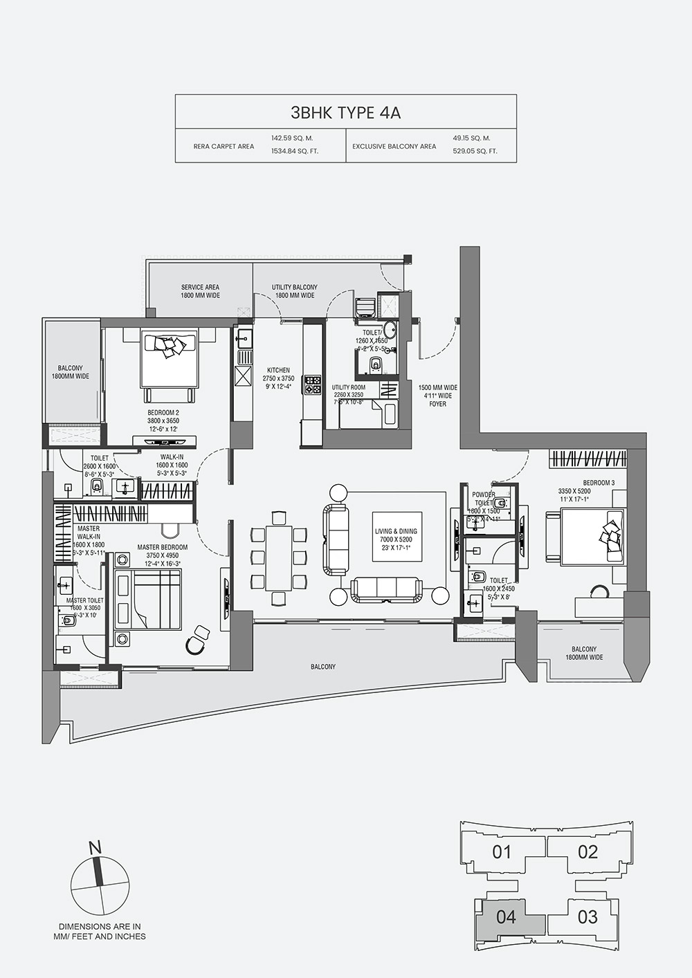 3 BHK Floor Plan - Layout 4
