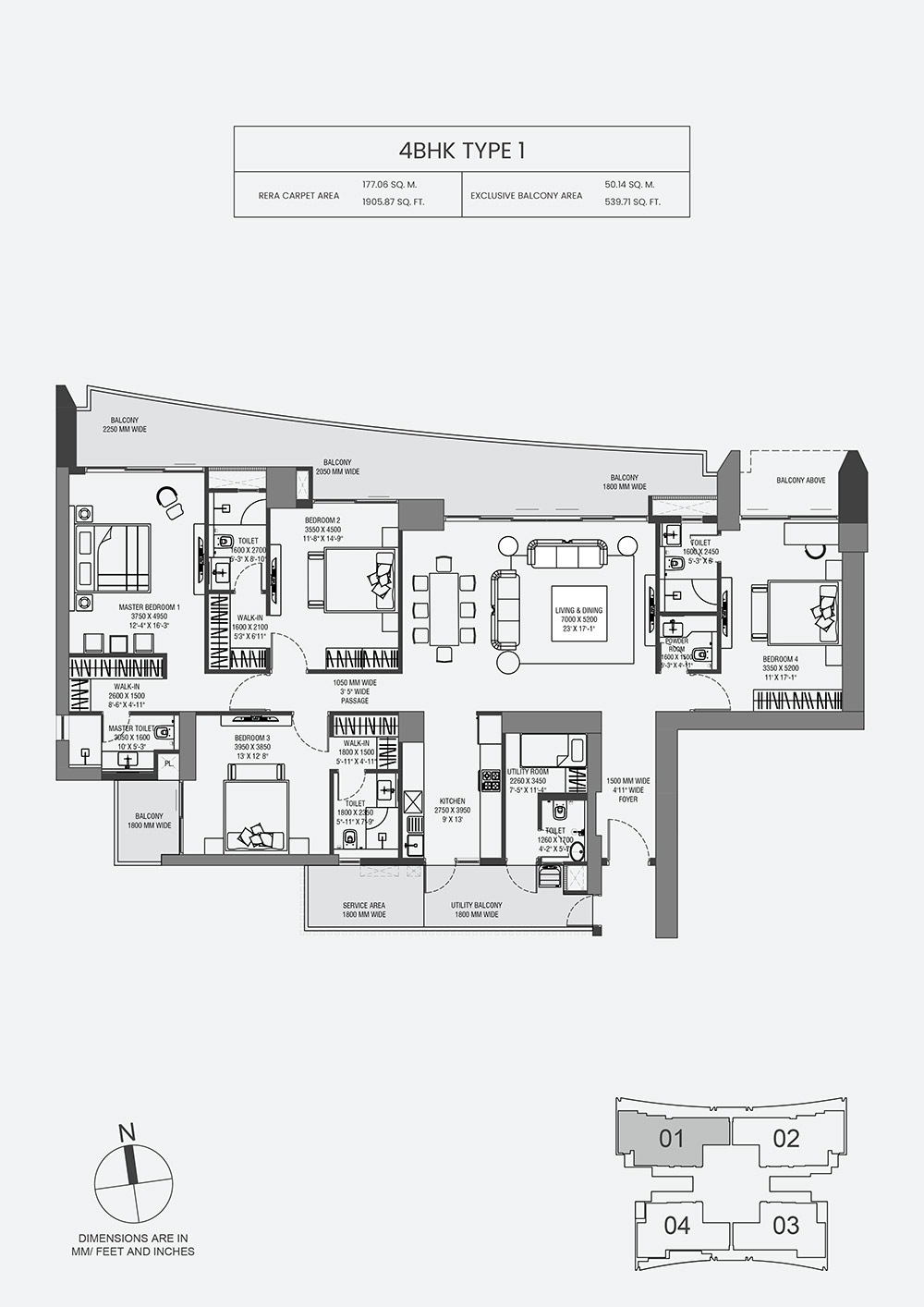 4 BHK Floor Plan - Layout 1